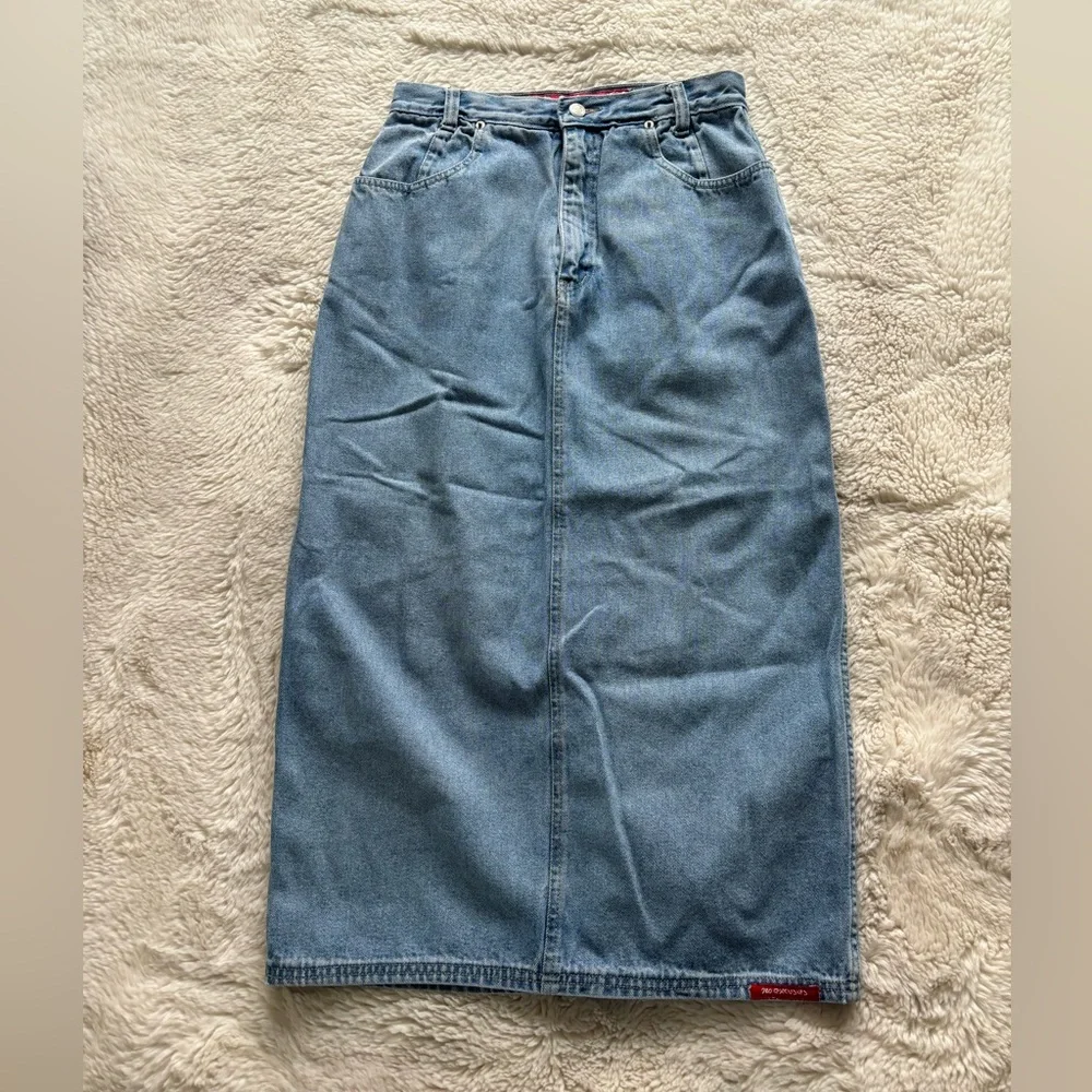 VTG No Excuses Femme Fatale High Rise Denim Midi Skirt - Picture 2 of 12